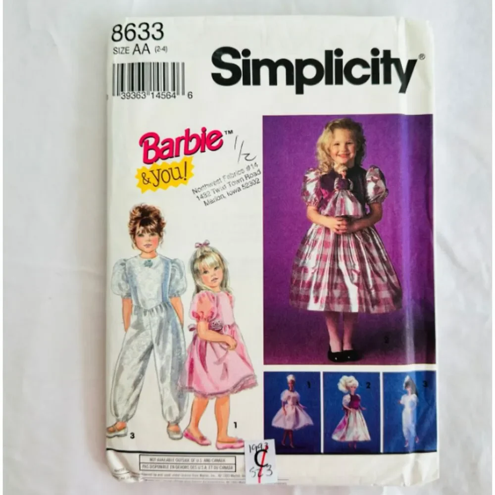 Barbie & You Toddler Sewing Pattern Simplicity 8633 Sz 2-3 Dress Jumper CUT